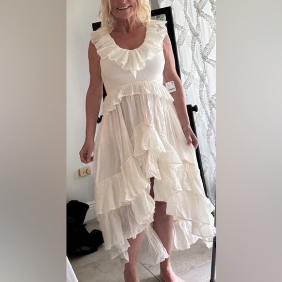 Free People Sunsational Midi Elegant White Ruffled Dress Large Nwt - Picture 14 of 15